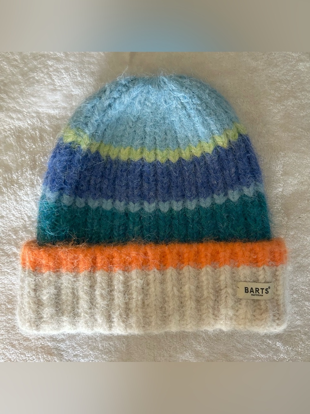 Barts Haputale Colorful Stripes Beanie Women’s Blue Orange Wool Blend Winter Hat